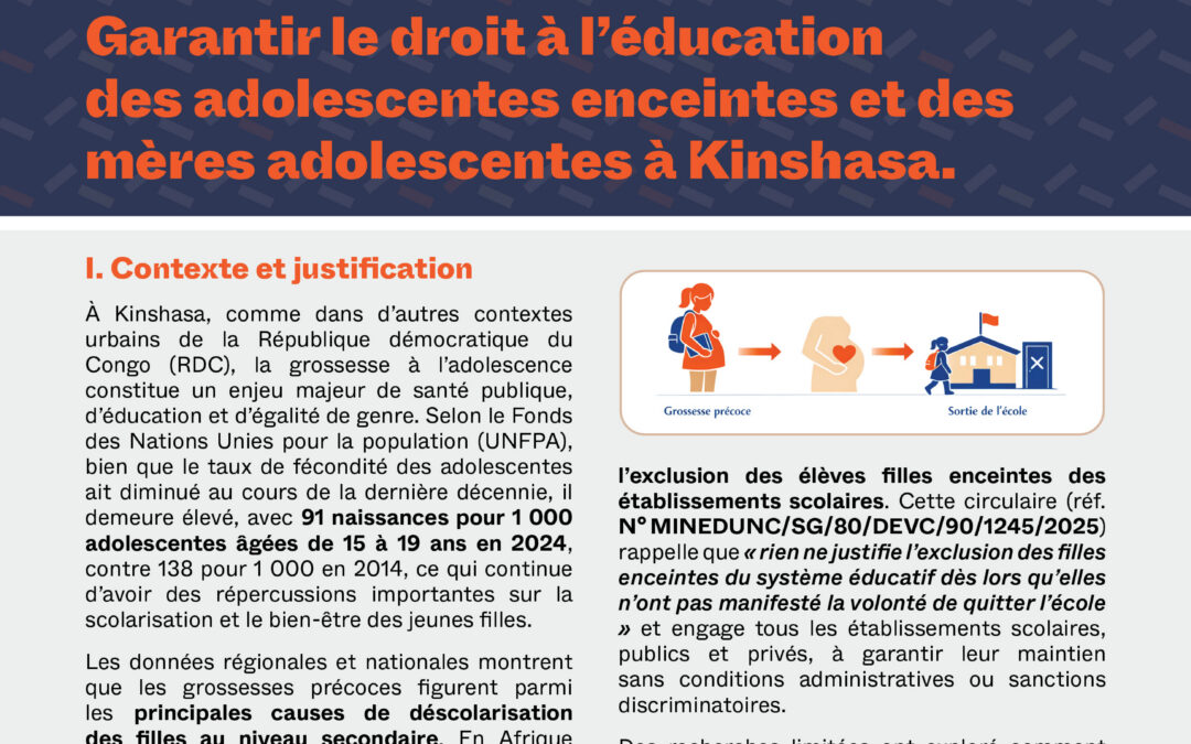 Fighting against gender-based  discrimination in schools : Guaranteeing the right to education  of pregnant adolescent girls and unwed mothers in Kinshasa.